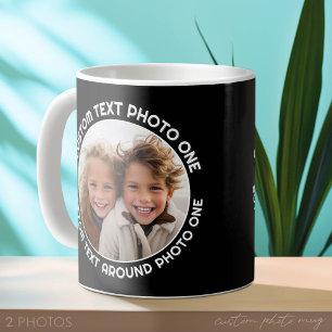 Caneca De Café Borda Preta com 2 Fotos - Texto em torno de um Cír