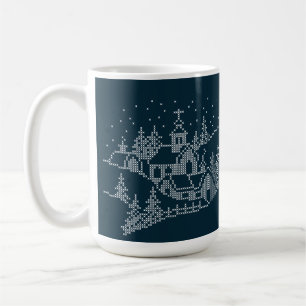 Caneca De Café Bordado da vila de Natal, noite sagrada, nórdico