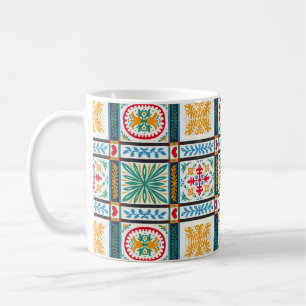Caneca De Café Bordado Maiolica Italiano: Floral Mediterrânica
