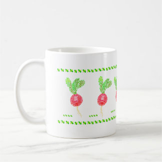 Caneca De Café bordado ponto cruz rabanetes