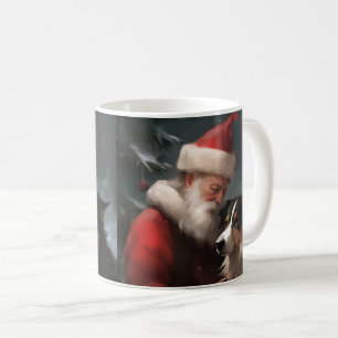 Caneca De Café Border Collie Com Papai Noel Natal Festivo