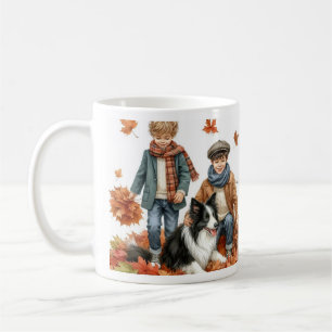 Caneca De Café Border Collie e Crianças Outono