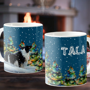 Caneca De Café Border Collie na Floresta de Neve de Inverno Árvor