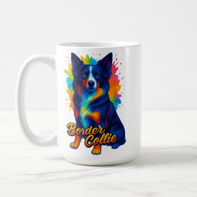 Caneca De Café Border Collie Pop Art Vibrante (Esquerda)
