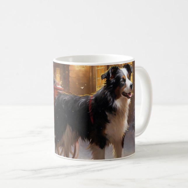 Caneca De Café Border Collie Temporada de Natal Festiva (Frente Esquerda)