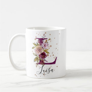 Caneca De Café Borgonha Cor-de-rosa - Letra Floral L Monograma