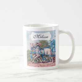 Caneca De Café Borregos Vintage Vestidos em Fitas Azuis Ricos