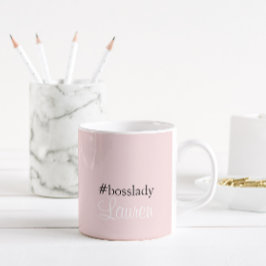 Caneca De Café #Bosslady | Rosa | Caligrafia | Nome personalizado