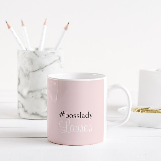 Caneca De Café #Bosslady | Rosa | Caligrafia | Nome personalizado (Criador carregado)