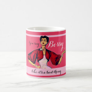 Caneca De Café Bossy Gal Retro Rosa