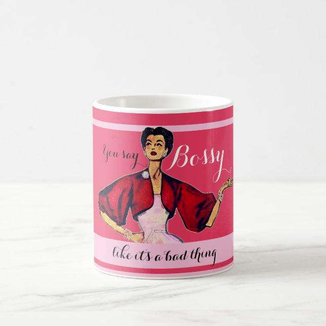 Caneca De Café Bossy Gal Retro Rosa (Centro)
