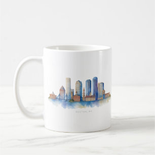 Caneca De Café Boston City Skyline Watercolor   Mães de Boston Mo