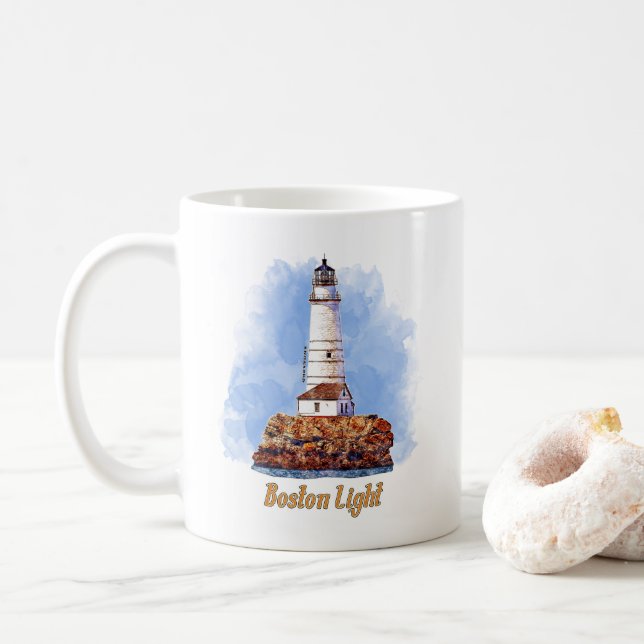 Caneca De Café Boston Light Lighthouse Watercolor - Massachusetts (Com Donut)