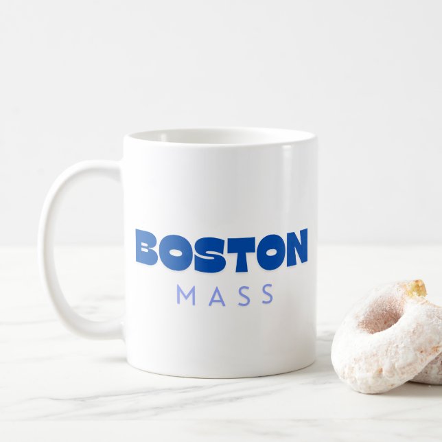 Caneca De Café Boston Massachusetts Azul Moderno (Com Donut)