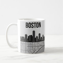 Caneca De Café Boston Massachusetts City Skyline com Mapa