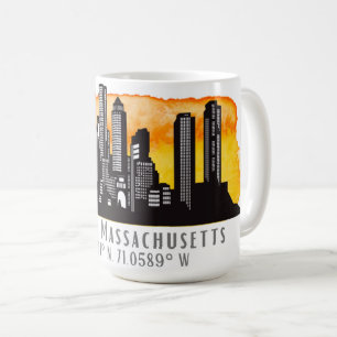 Caneca De Café Boston Skyline Latitude e Longitude