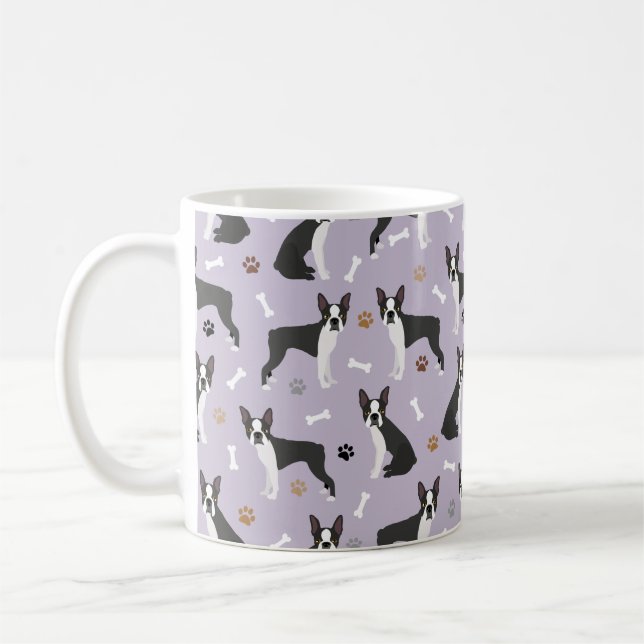 Caneca De Café Boston Terrier Bones e patas Coffee Mug (Esquerda)