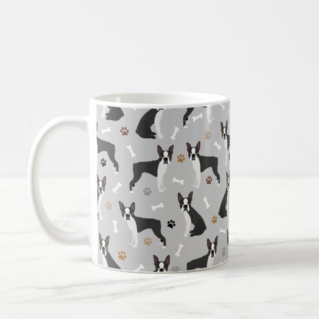 Caneca De Café Boston Terrier Bones e patas Coffee Mug (Esquerda)