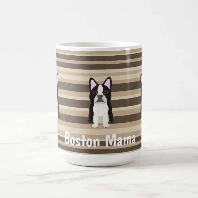 Caneca De Café Boston Terrier, Boston Mama Neutral striped  (Centro)