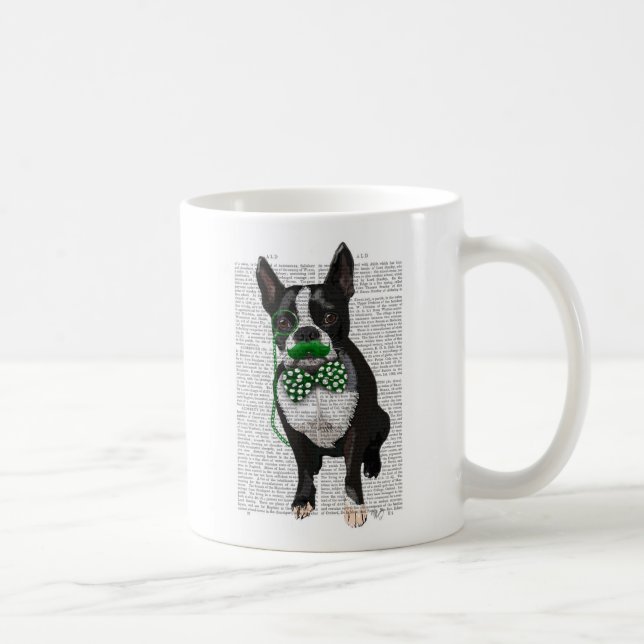 Caneca De Café Boston Terrier com bigode verde e potências 2 (Direita)