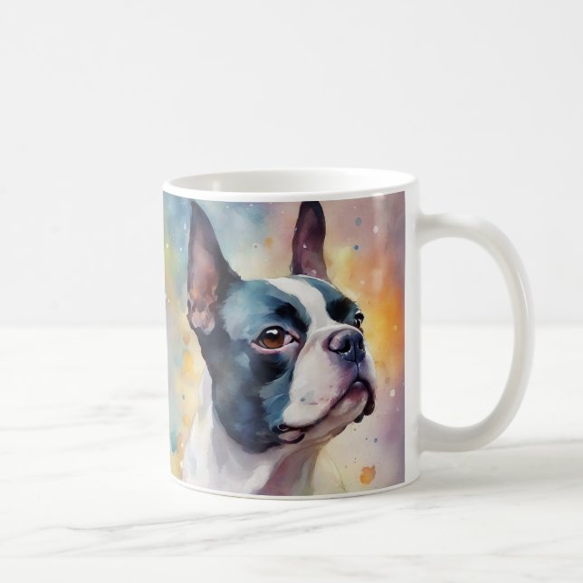 Caneca De Café Boston Terrier Dog 173 Watercolor (Direita)