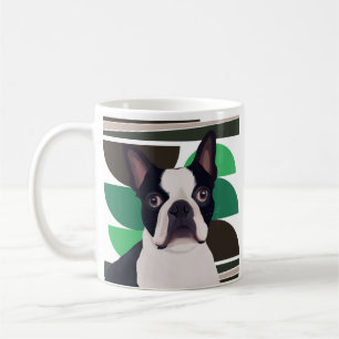 Caneca De Café Boston Terrier Dog - Geométrico Verde Escuro