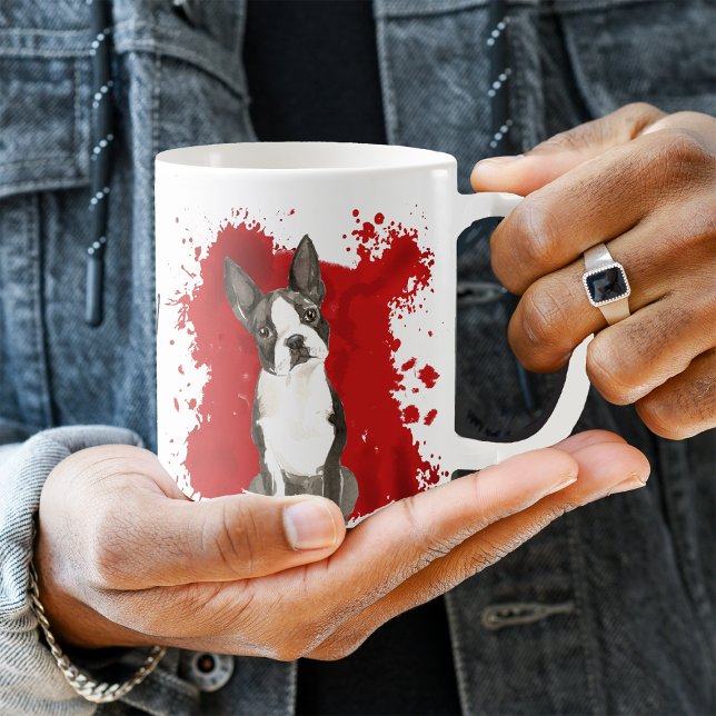 Caneca De Café Boston Terrier Dog Red Abstrato (Criador carregado)