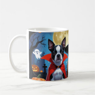 Caneca De Café Boston Terrier Dogs Pumpkin Halloween Engraçado