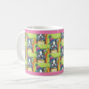 Caneca De Café BOSTON TERRIER HALLOWEEN CLOWN, CÃO MUG Pink