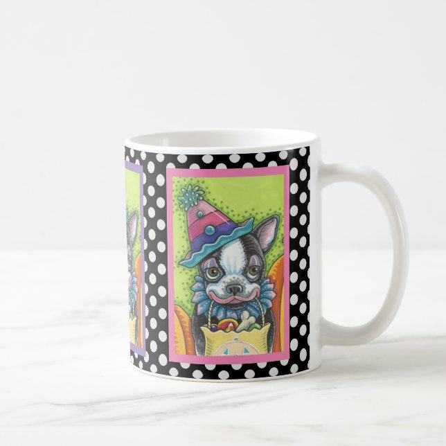 CANECA DE CAFÉ BOSTON TERRIER HALLOWEEN CLOWN, CLASSIC DOG MUG (Direita)