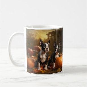 Caneca De Café Boston Terrier Puppy Autumn Delight Pumpkin