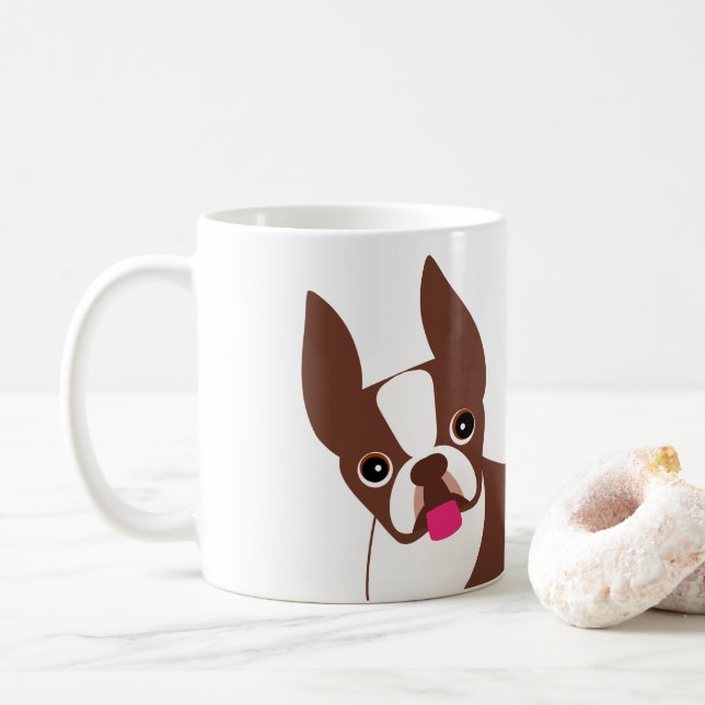 Caneca De Café Boston Terrier Red Brown e White (Com Donut)