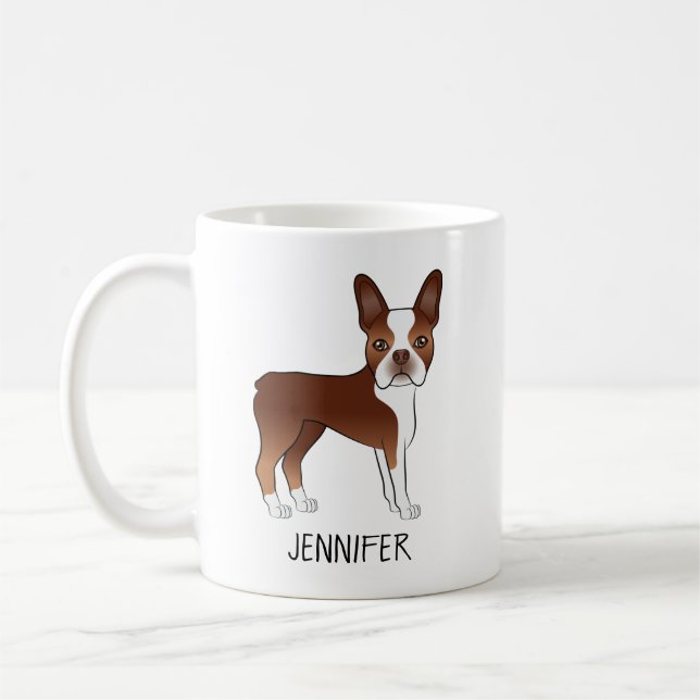 Caneca De Café Boston Terrier Vermelho Fofo Cachorro Desenho Anim (Esquerda)