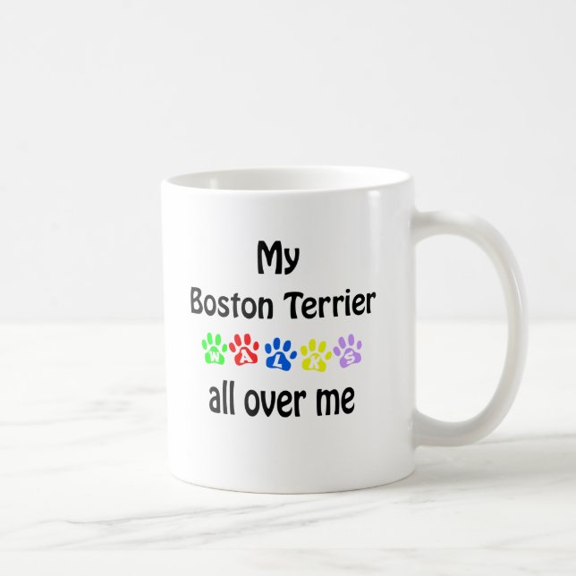 Caneca De Café Boston Terrier Walks Design (Direita)