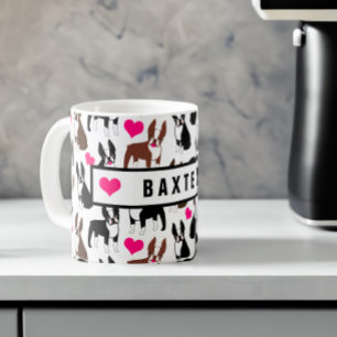 Caneca De Café Boston Terriers and Heart Custom Name