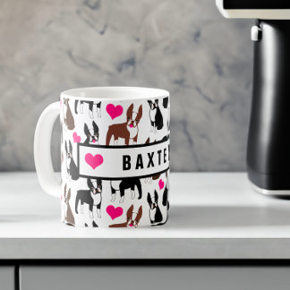 Caneca De Café Boston Terriers and Heart Custom Name
