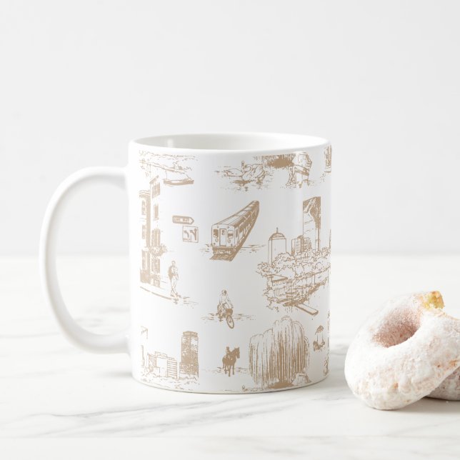 Caneca De Café Boston Toile Tan e White (Com Donut)