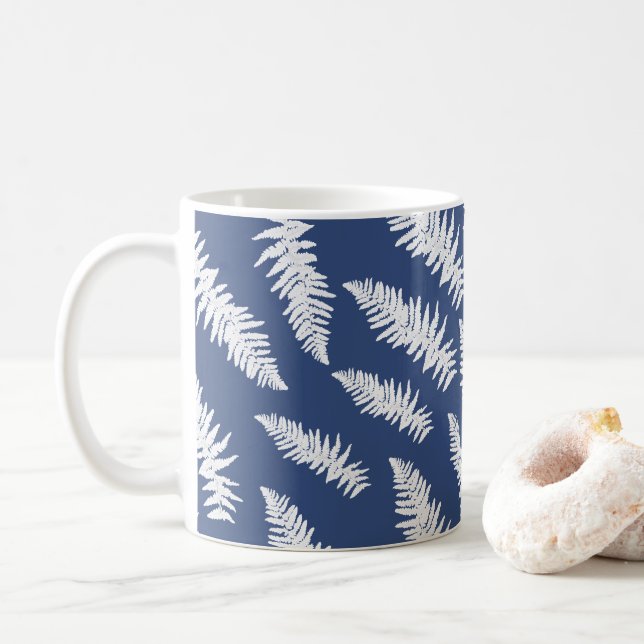 Caneca De Café Botânica de Padrão de Fern Azul (Com Donut)