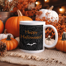 Caneca De Café Botânica Floral do Halloween Preto Elegante