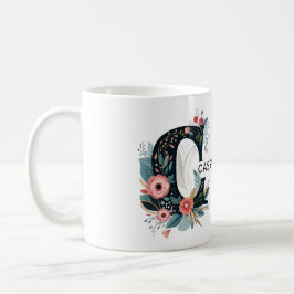 Caneca De Café Botânica Floral Monograma - Letra C Personalizável