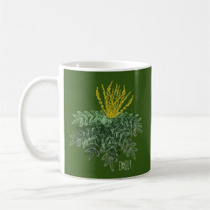Caneca De Café Botânica Mahonia Shrub Mão Desenhada Verde