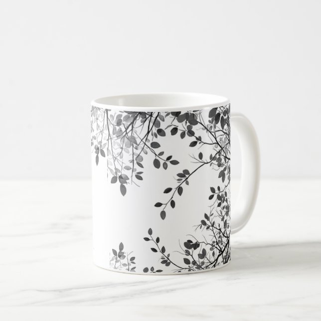Caneca De Café Botânica Preto e Branco (Frente Esquerda)