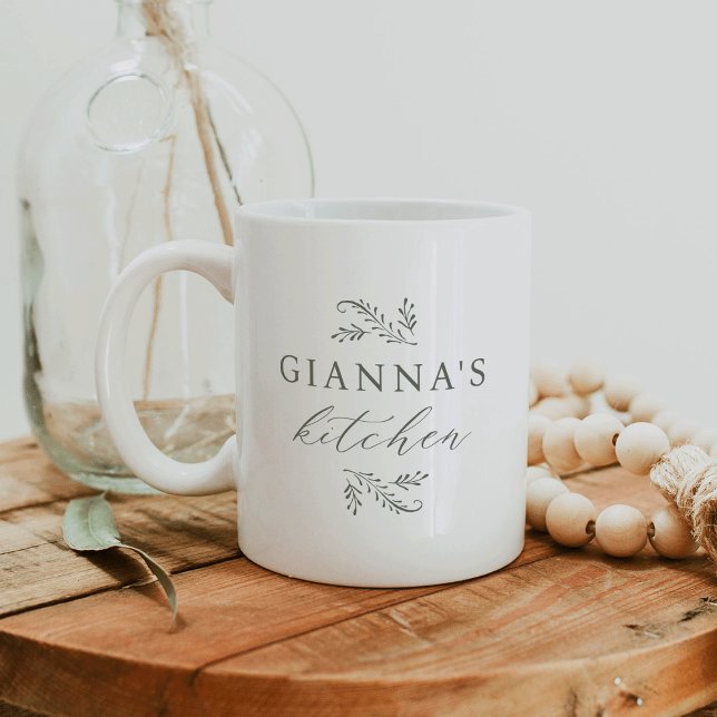 Caneca De Café Botânica Verde, cozinha do seu nome (Criador carregado)