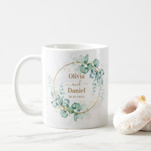 Caneca De Café Botânica Verde Dourada Personalizar Para Casamento