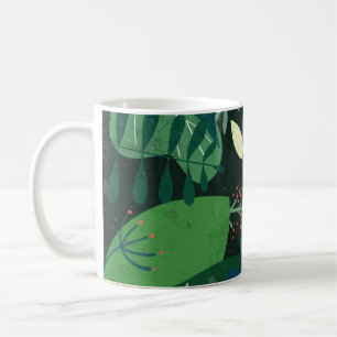 Caneca De Café Botânica Verde: Ilustração de Folhas Tropicais
