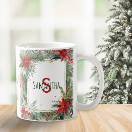 Caneca De Café Botânicas de Inverno de Natal Elegantes Monogramad