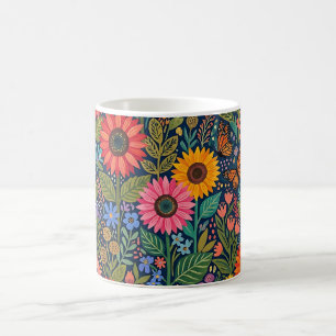 Caneca de Café Botânico de Girassóis Coloridos Abs
