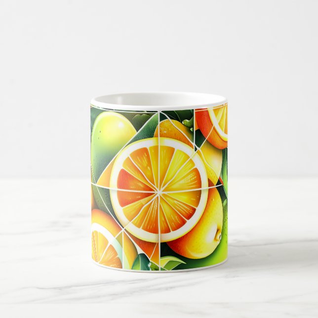 Caneca De Café Botânico de Limão Laranja Cítrico Geométrico (Centro)