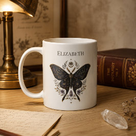 Caneca de Café Botânico Escuro com Mariposa Celest