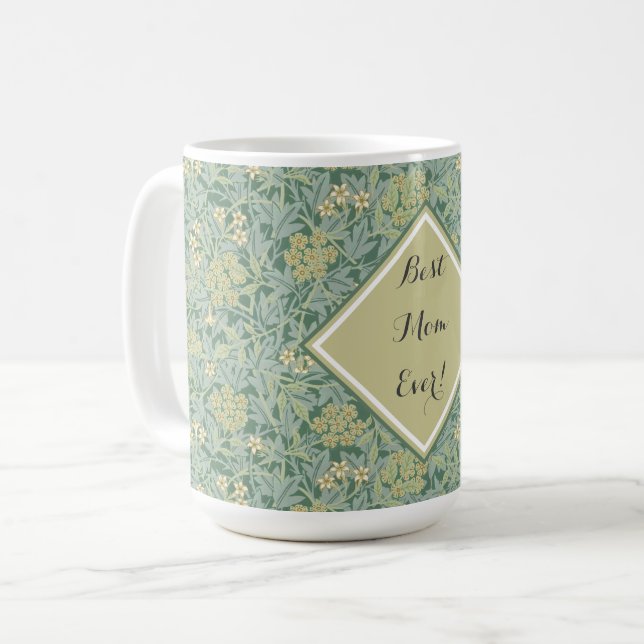 Caneca De Café Botânico Floral Antiquado Teal e Amarelo (Frente Esquerda)